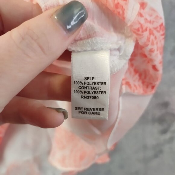 Cato Womens XL Orange White Burnout Ruffle Hem Top Blouse Boho Artsy Summer Vibe - Picture 9 of 11